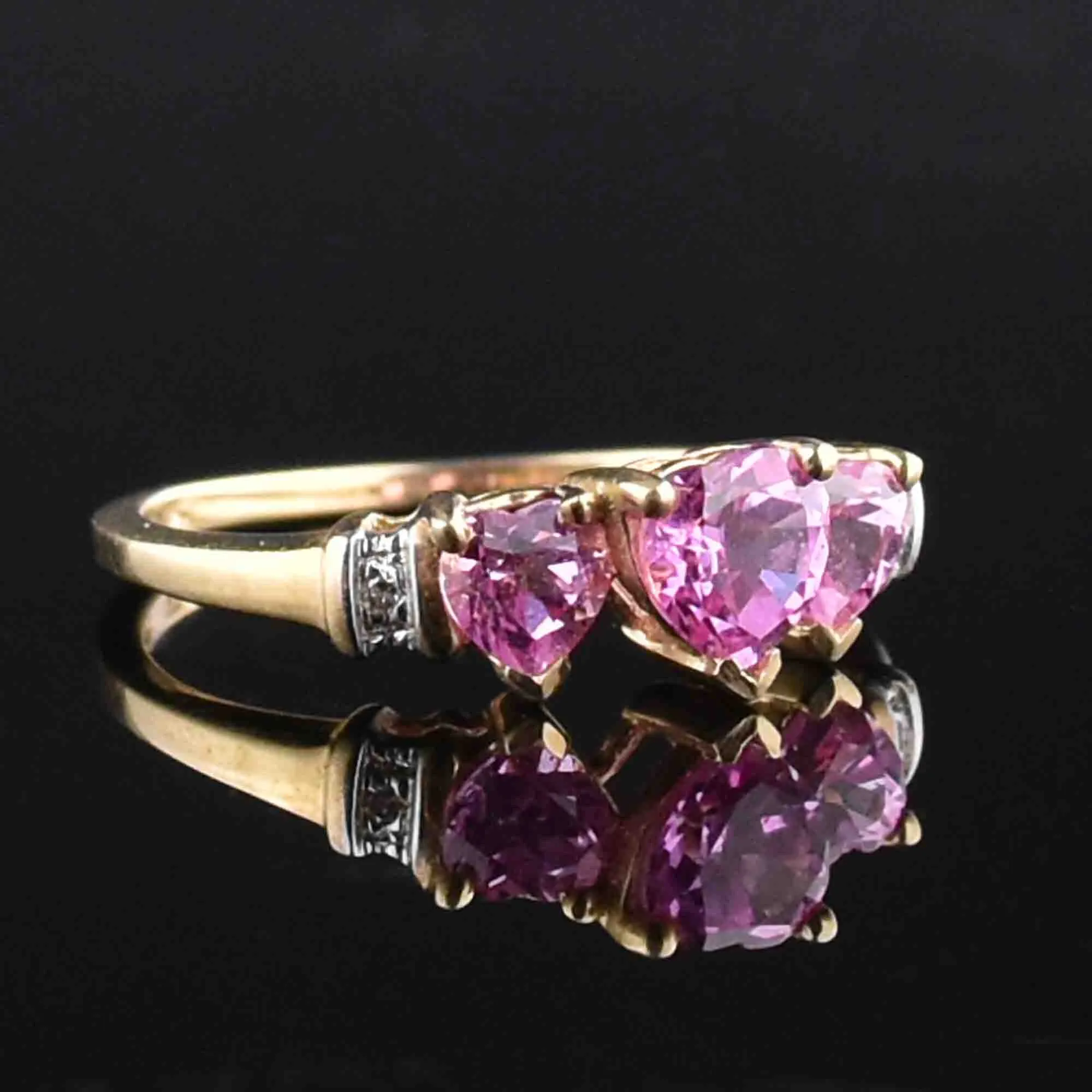 Vintage 10K Gold Diamond Pink Sapphire Heart Ring, Sz 6.5