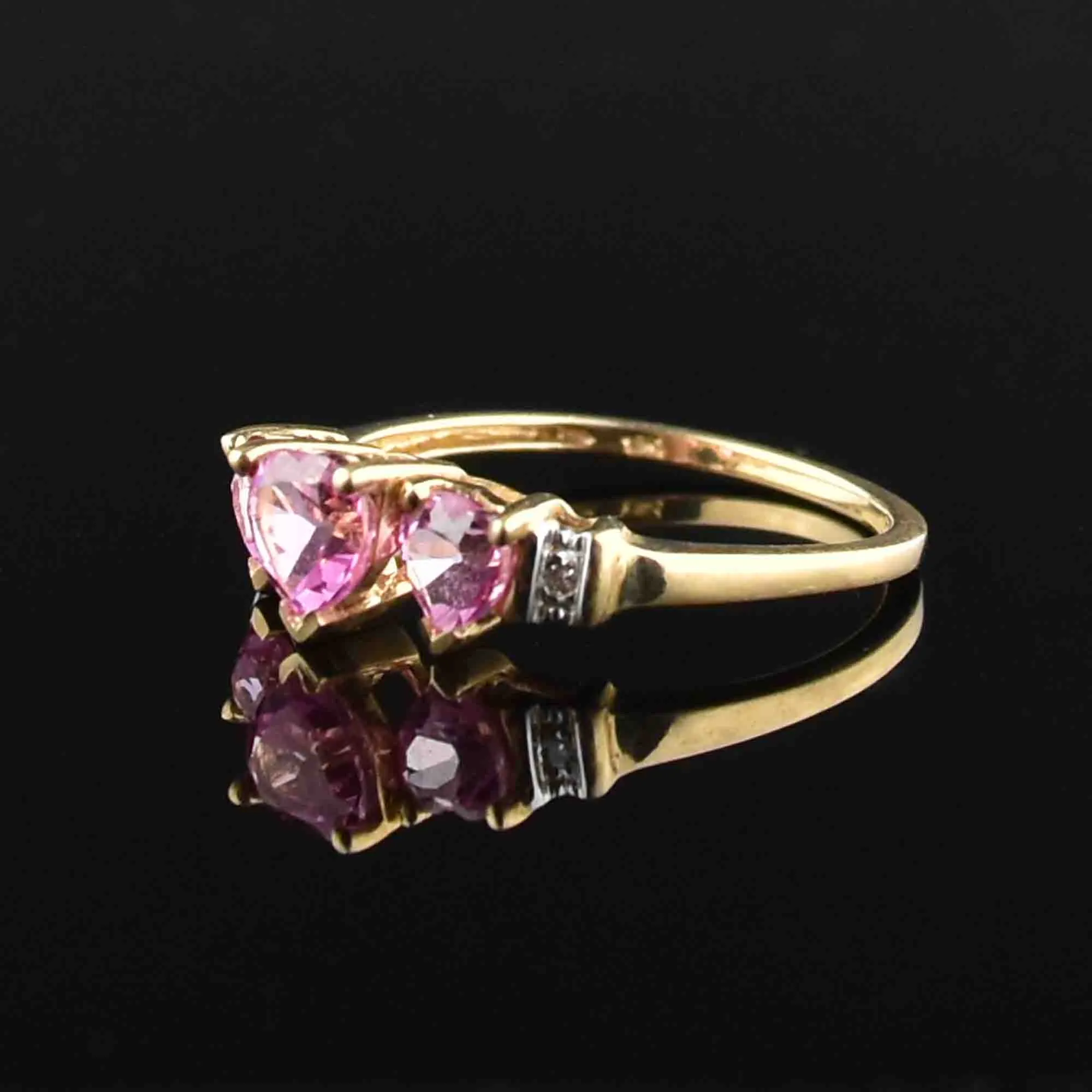 Vintage 10K Gold Diamond Pink Sapphire Heart Ring, Sz 6.5