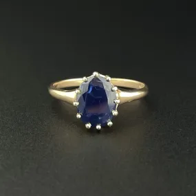 Vintage 10K Gold Oval Blue Sapphire Solitaire Ring, Sz 7 1/4