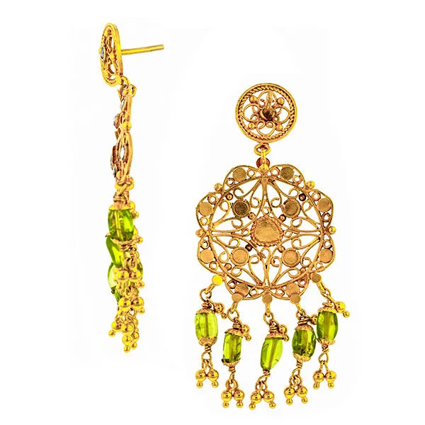 Vintage Indian Rose Cut & Peridot Drop Earrings