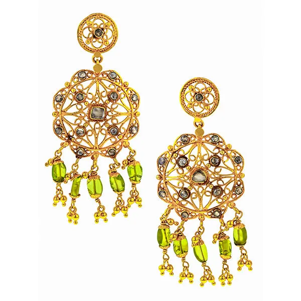 Vintage Indian Rose Cut & Peridot Drop Earrings