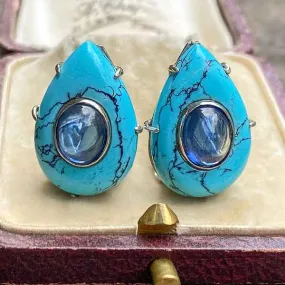 Vintage Sapphire & Turquoise Earrings