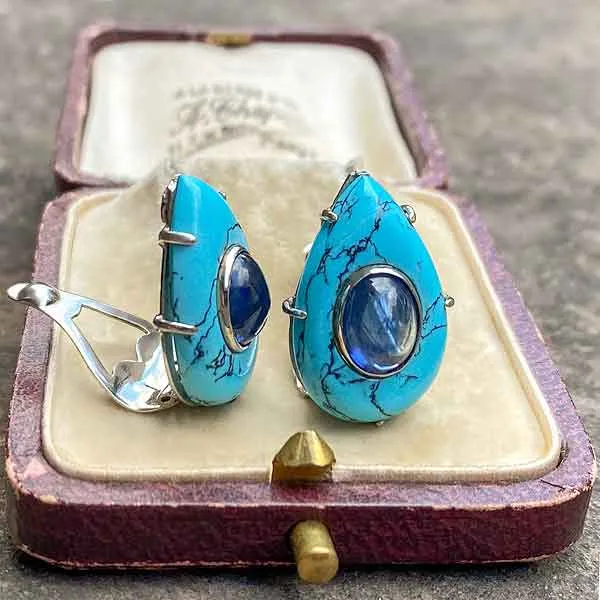 Vintage Sapphire & Turquoise Earrings