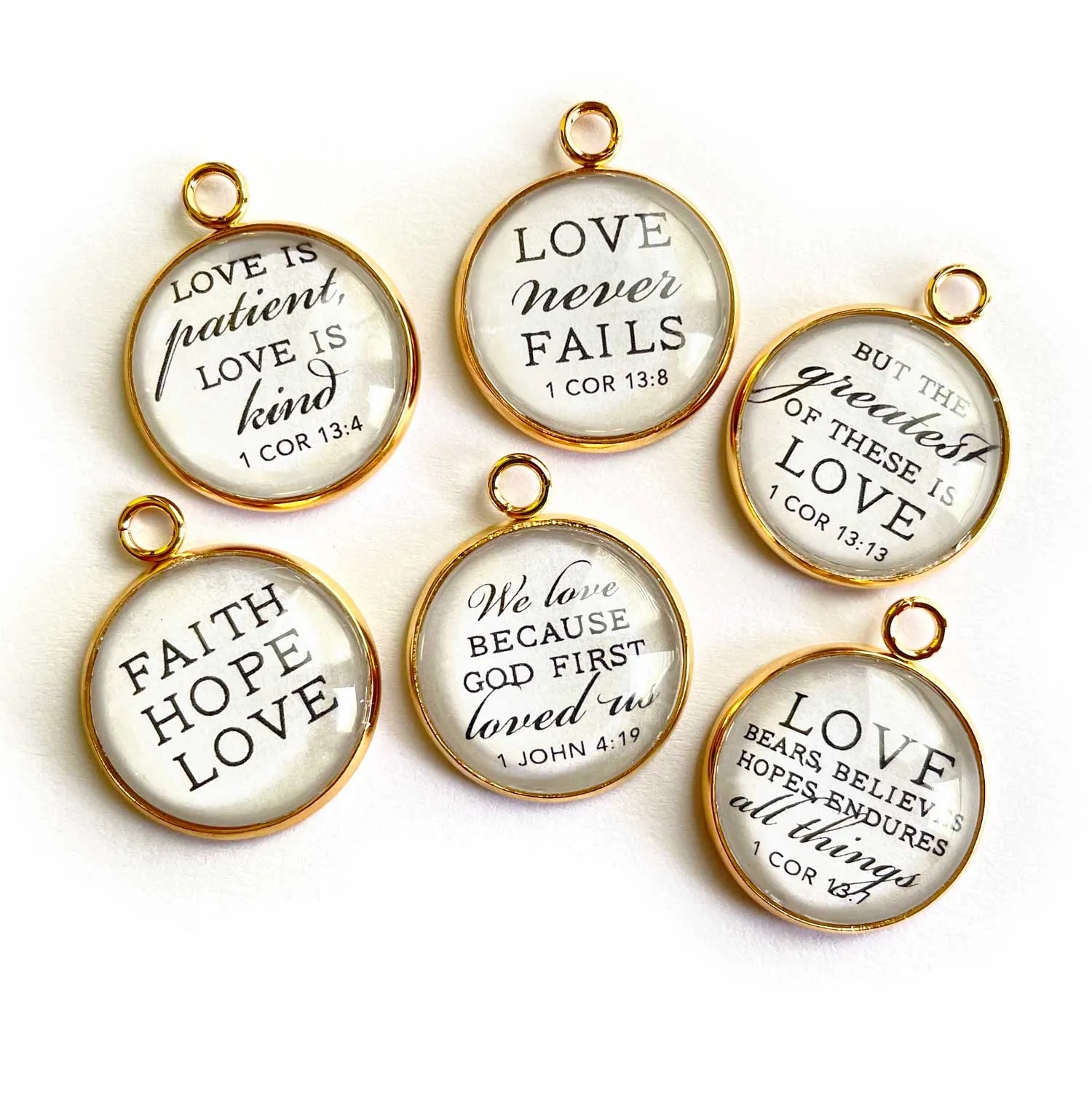 Wedding Faith Hope Love 1 Corinthians Scripture Charm Set for Jewelry Making, 20mm, Silver, Gold