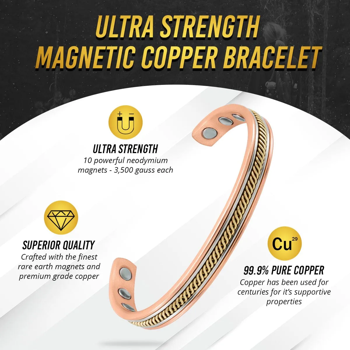 Women’s Twisted Inlay Copper Magnetic Therapy Bracelet Bangle